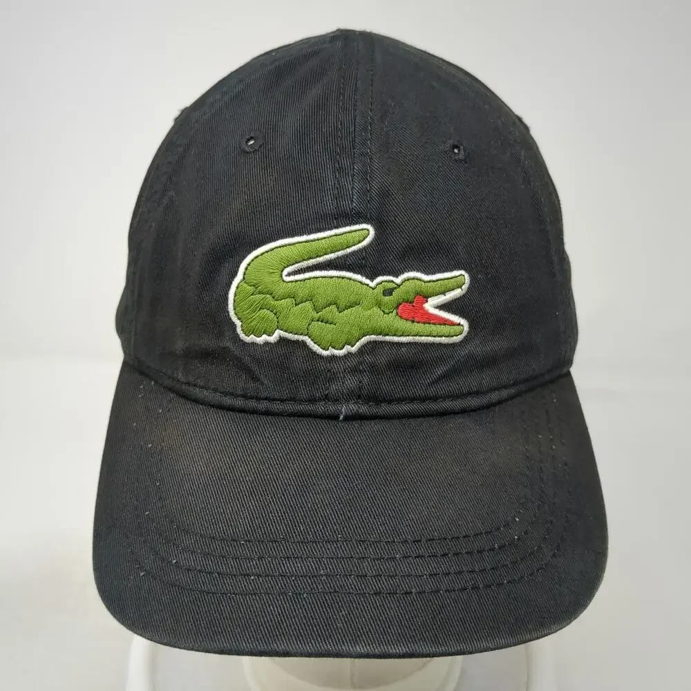 Lacoste Baseball Cap Black One Size Large Embroidered Crocodile Slideback Hat